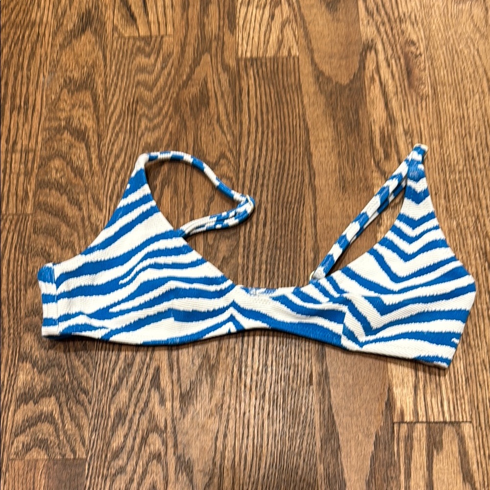 Triangl Blue and White Zebra Print Bikini Top